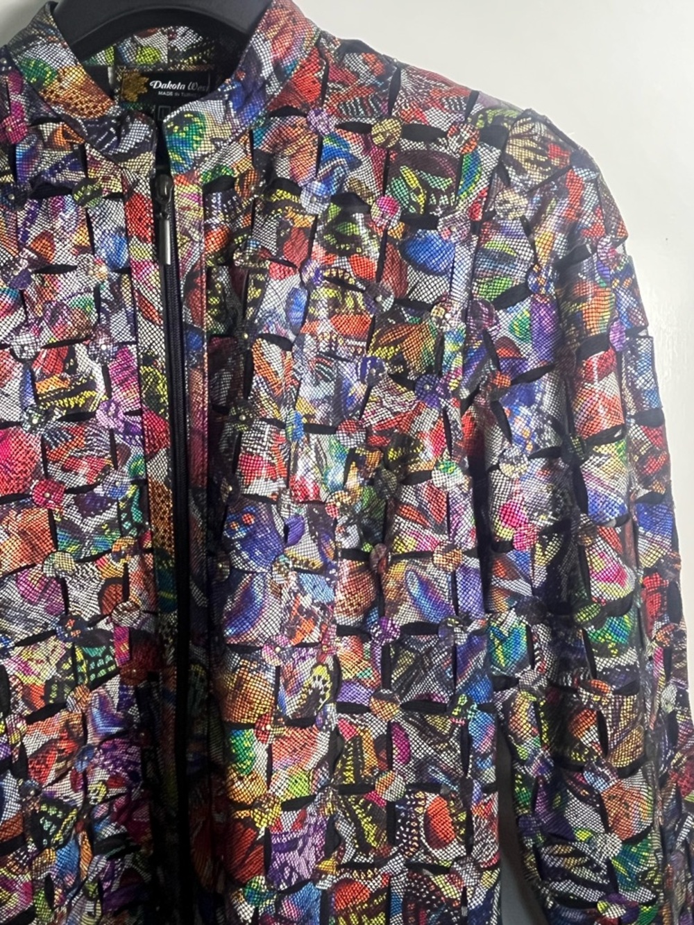 RARE Dakota West Genuine Lambskin Leather Multicolor Laveau Metal Studded Jacket